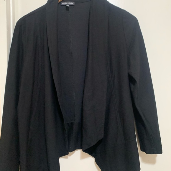 Eileen Fisher Black Open Front Cardigan 3/4 Sleeve - Picture 5 of 7